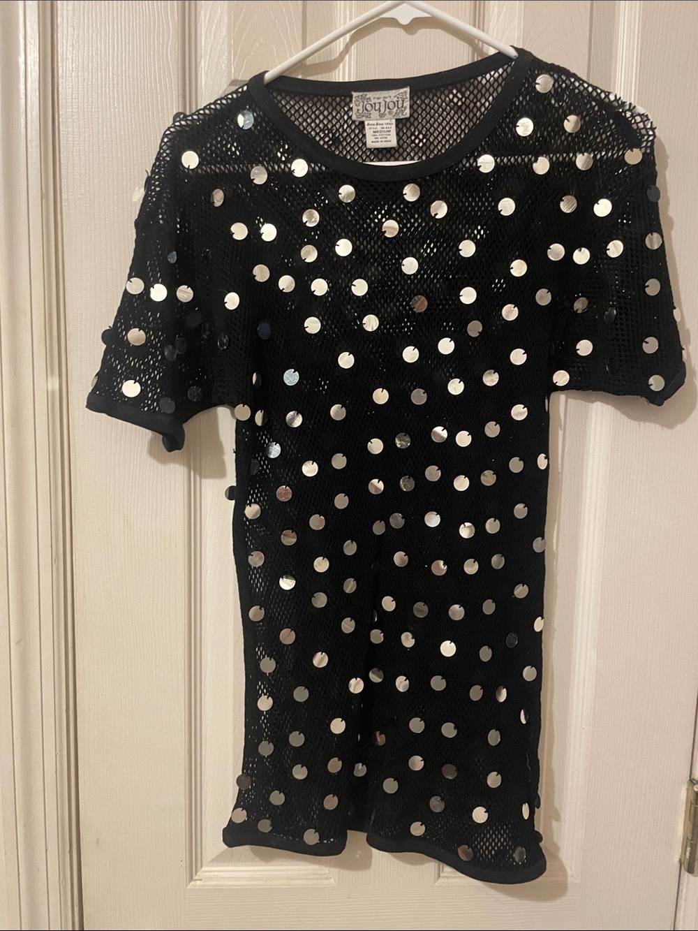 JouJou Black Mesh Tee with Silver Sequin Dots